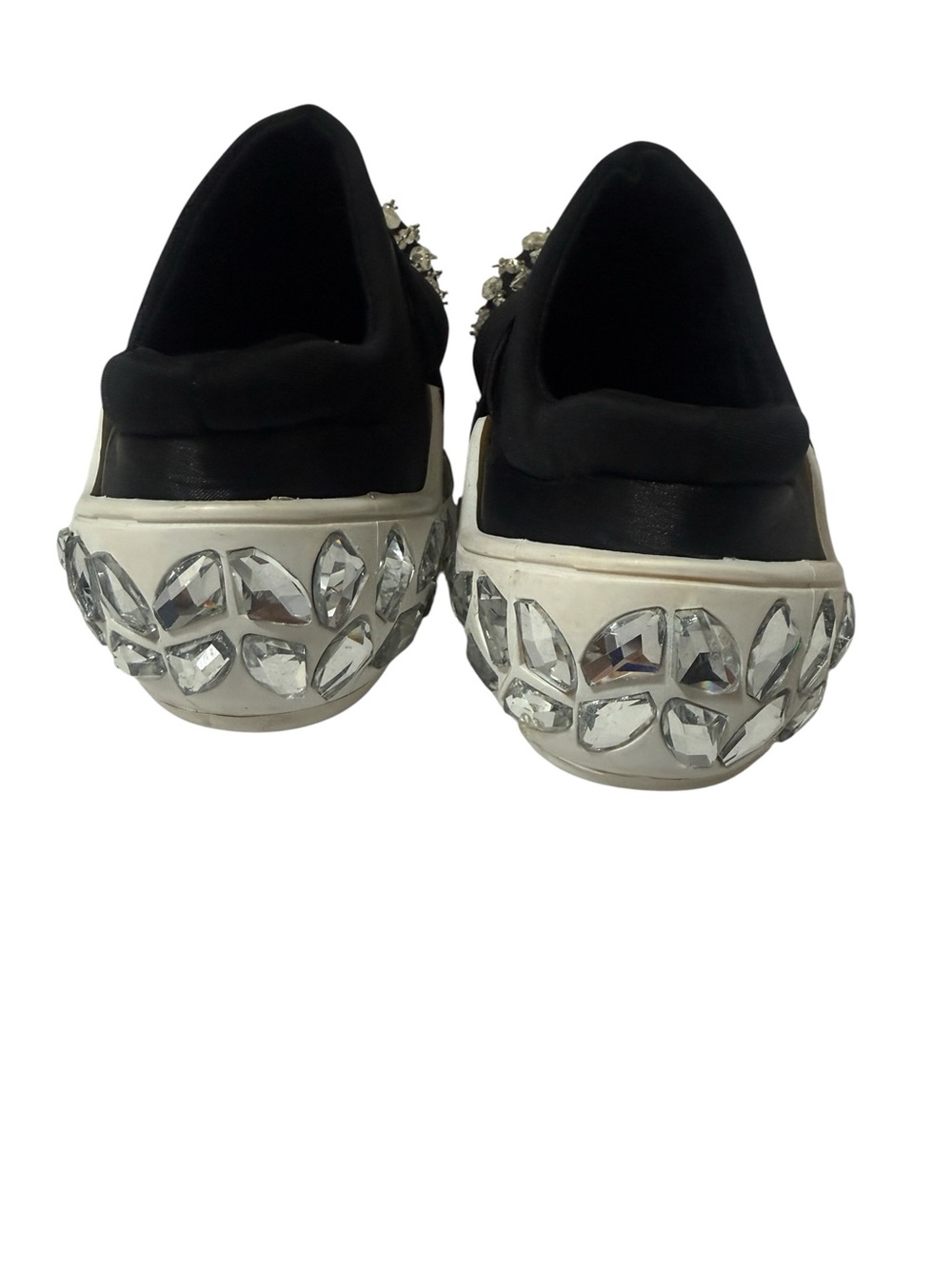 Black Crystal-Embellished Cross-Strap Slip-Ons - Picture 9 of 15